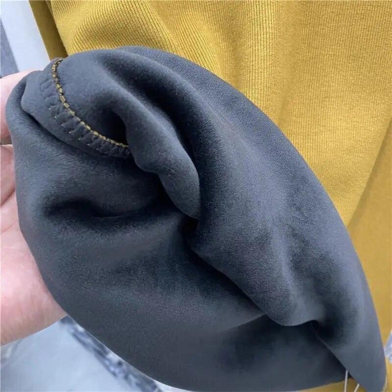 Теплый трикотаж, плюшевая утолщенная водолазка, базовая рубашка, женский пуловер, тонкий топ с длинными рукавами, простой повседневный новый модный осенне-зимний вариант