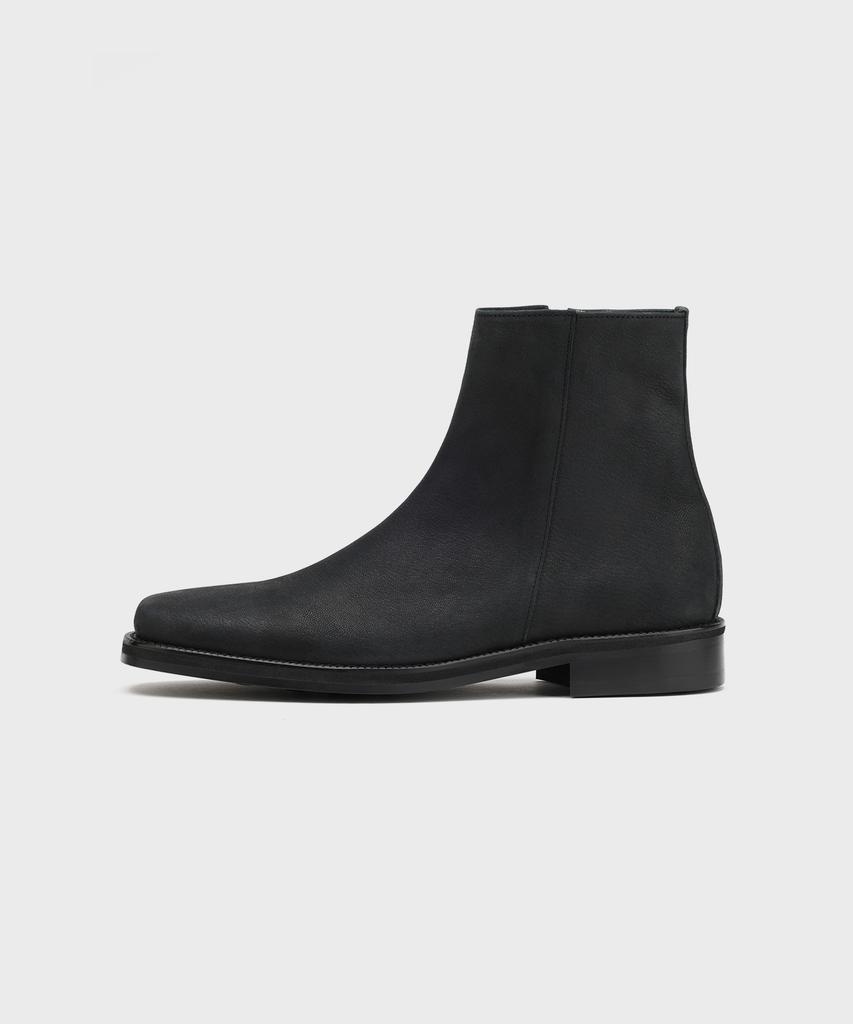 Firenze Atelier [Vibram] Minimal Semi-Square Zip-Up Boots 7430-Z [Natural Black]