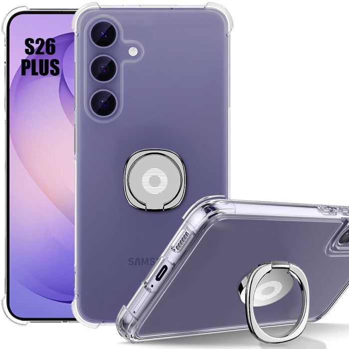 Coque pour Samsung Galaxy S26 Plus, Protection Silicone Transparent Antichoc avec Anneau Argenté
