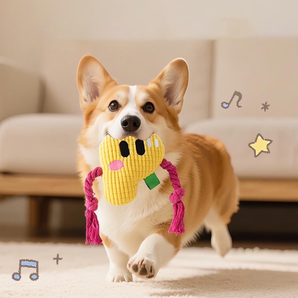 Plush Letter P Dog Toy With Rope, Squeaky Chew And Tug Toy For Interactive Play And Health (Yellow)