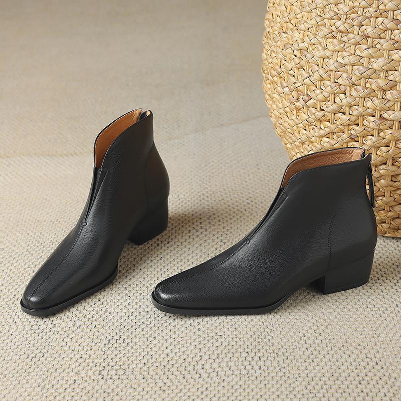 Concise Basic Women Ankle Boots Pointed Toe Mature Shoes Woman Back Zipper 2024 Autumn Winter New Genuine Leather Office Lady