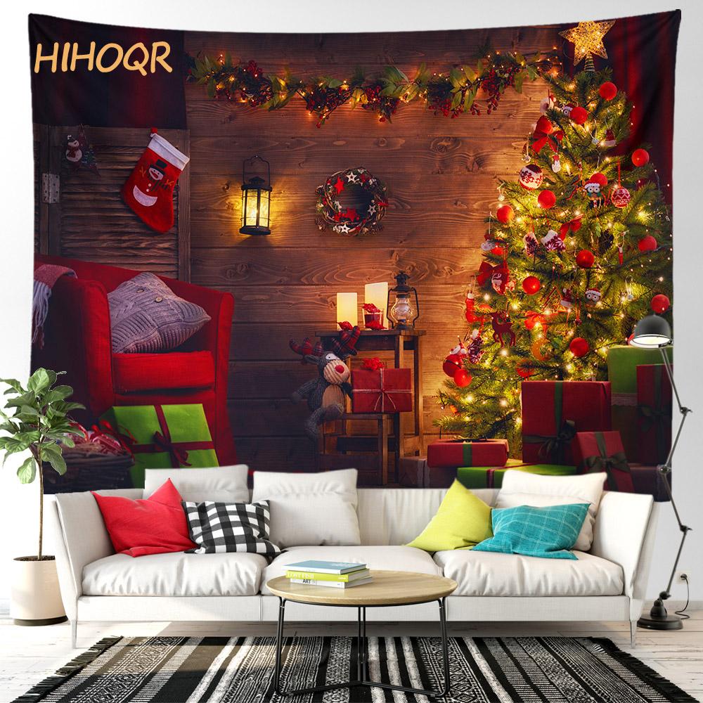 Christmas Tapestry Santa Claus Aesthetic Room Decor Christmas Fireplace Background Tapestry Wall Hanging Home Holiday Decoration