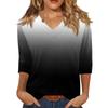 Женская модная повседневная свободная футболка с v-образным вырезом и рукавами 3/4 с принтом, женский топ