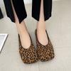 2025 New Horsehair Mary Jane Retro Round Head Ballet Shallow Mouth One-word Buckle Flat Bottom Leopard Print Single Shoes Women's Shoes