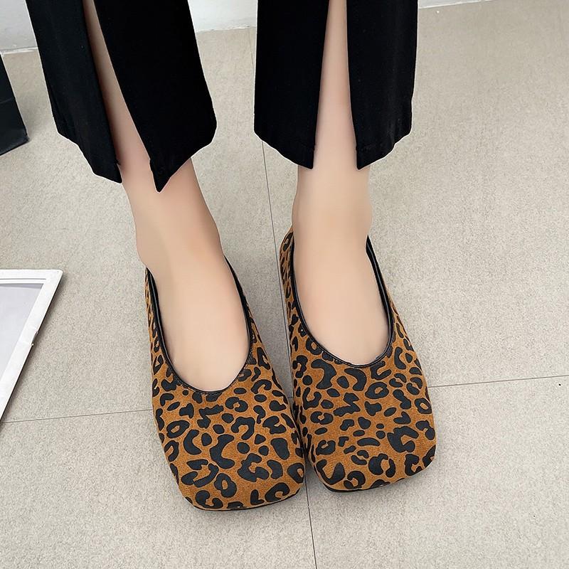 2025 New Horsehair Mary Jane Retro Round Head Ballet Shallow Mouth One-word Buckle Flat Bottom Leopard Print Single Shoes Women's Shoes