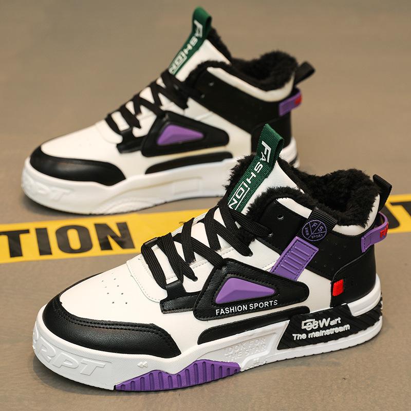 Мужские зимние высокие кроссовки на подкладке из искусственного меха, теплые зимние ботинки без шнуровки, короткие ботинки, повседневные кроссовки из искусственной кожи с флисовой подкладкой для мужчин