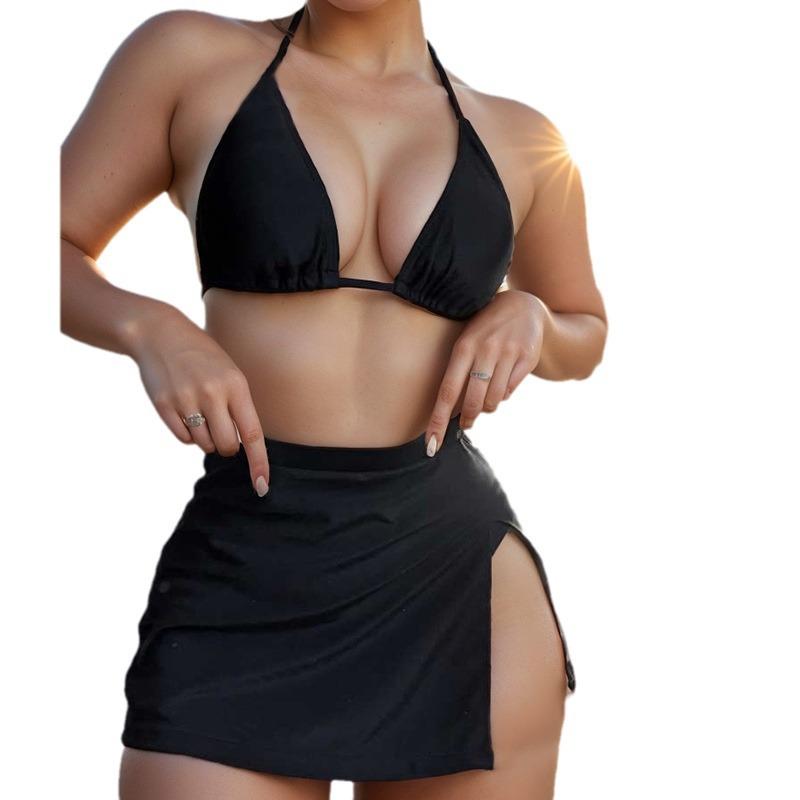 2025 European and American High-Waisted Triangle Slit Bikini Set - Sexy Three-Piece Women's Swimwear