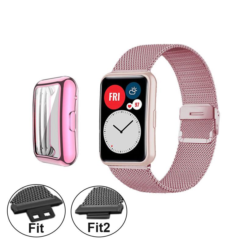 Ремешок для часов Huawei Fit Band Fit/Fit 2 с металлическим корпусом, браслет Huawei, защитная пленка для экрана для умных часов, аксессуары