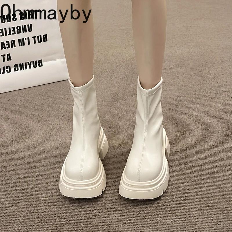 Fashion Autumn Chunky Women Slim Ankle Boots Fashion Back Zippers Platform Heel Short Booties Street Style Female Shoes