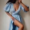 Длинное платье из чистого хлопка на шнуровке с рукавами три четверти, новое европейское и американское платье с рукавами-фонариками для весны и лета, длинное платье для женщин