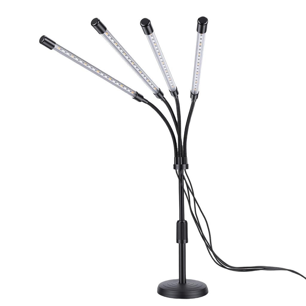 Светодиодная лампа для растений Grow Lights, 4 головки, красный, синий, желтый, полный спектр, с авто включением/выключением, на гибкой ножке, для комнатных растений