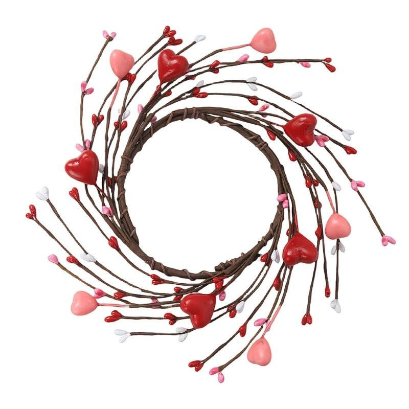 Valentine Candle Rings Wreaths Heart Berries Candle Holders Mini Wreaths for Party Wedding Window Table Centerpieces