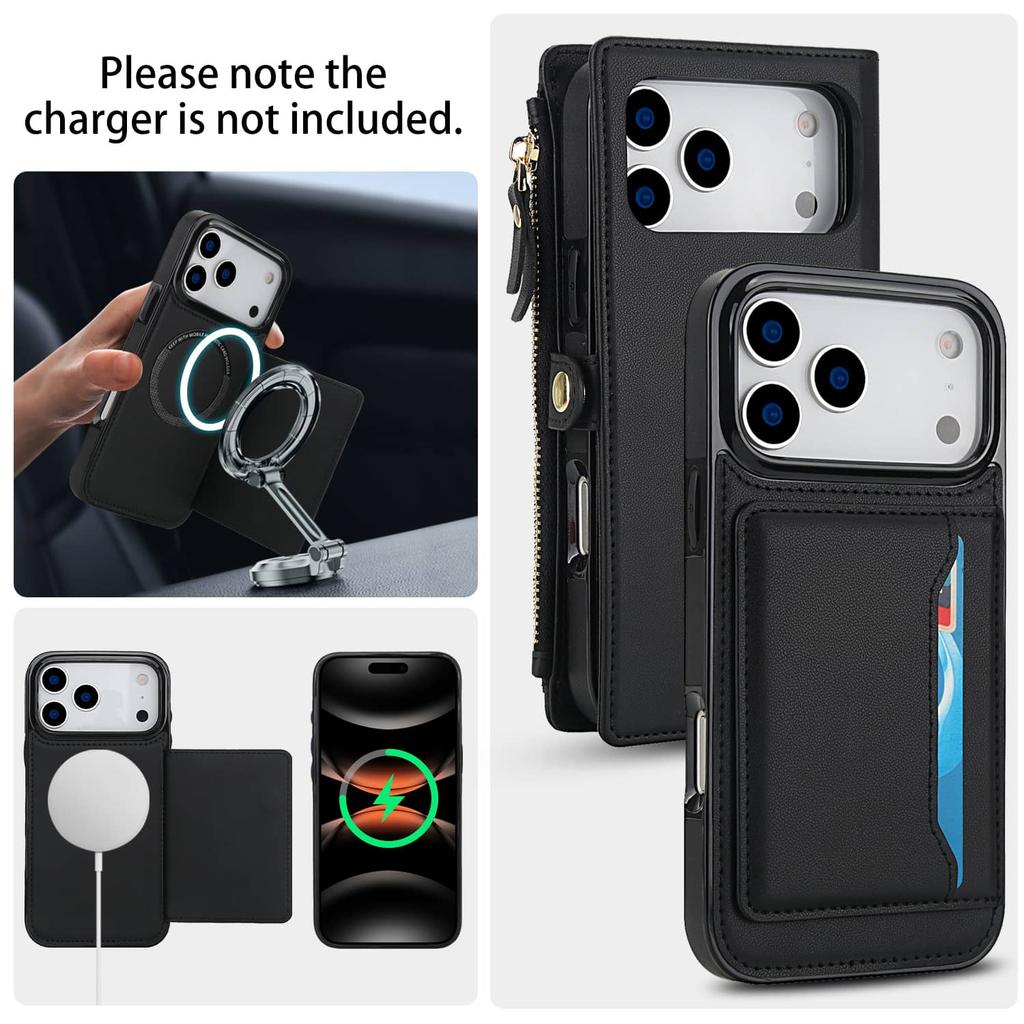 Для iPhone 17 Pro Max/Air/17 Pro Чехол-бумажник, Держатель для карт с блокировкой RFID, Съемная магнитная крышка для телефона с ремешком через плечо