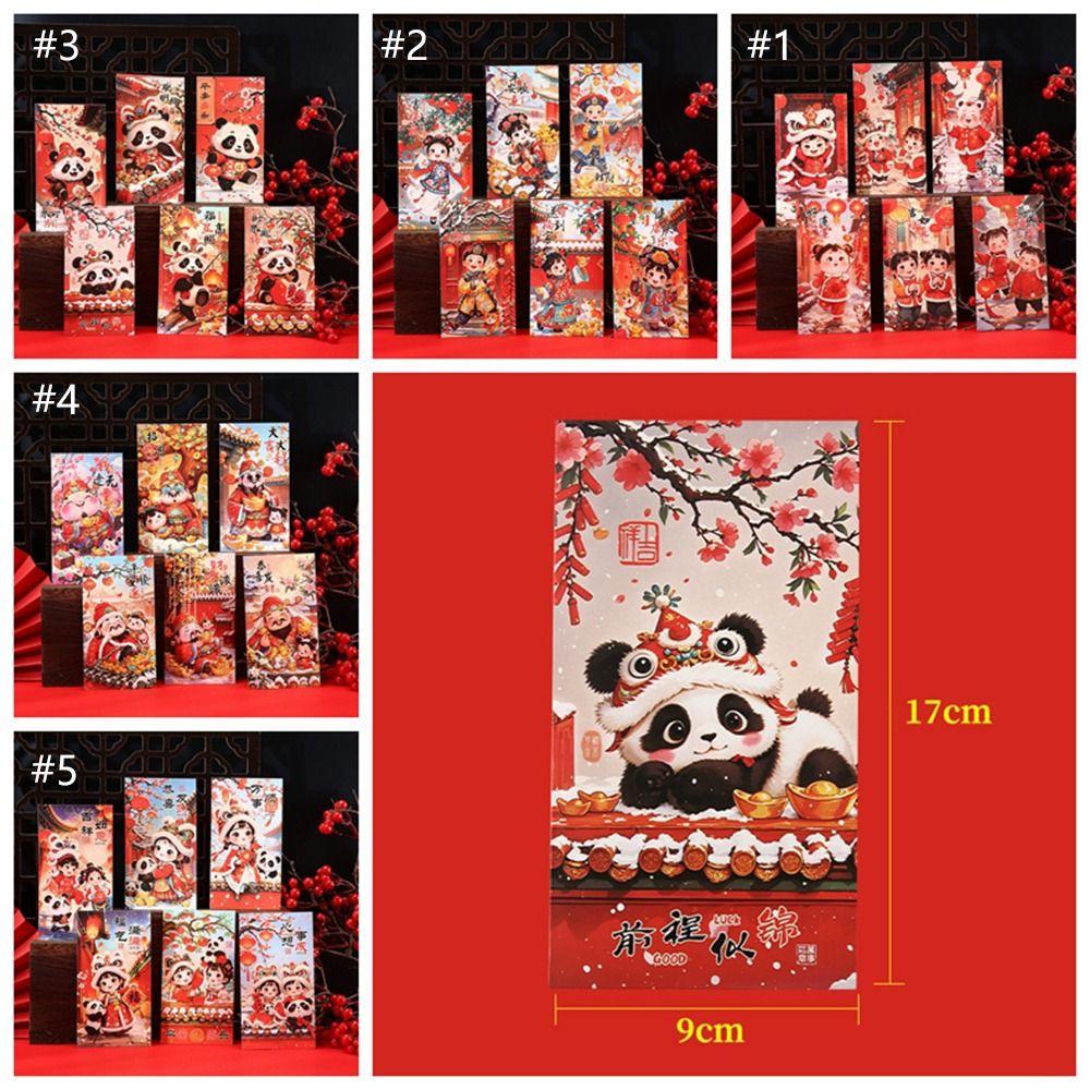 6pcs Chinese Style New Year Red Envelopes Traditional Hongbao God of Wealth Red Pocket Blessing Lucky Money Packet
