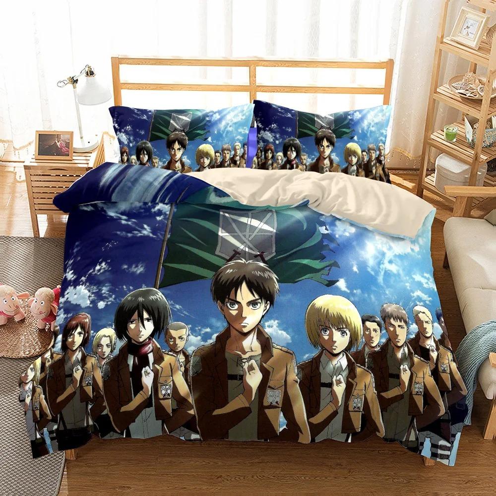 Anime Attack On Titan Bedding Set Kawaii Loli Boy Duvet Cover 3D Print Japan Cartoon Bed Quilt Cover Pillowcase No Sheets