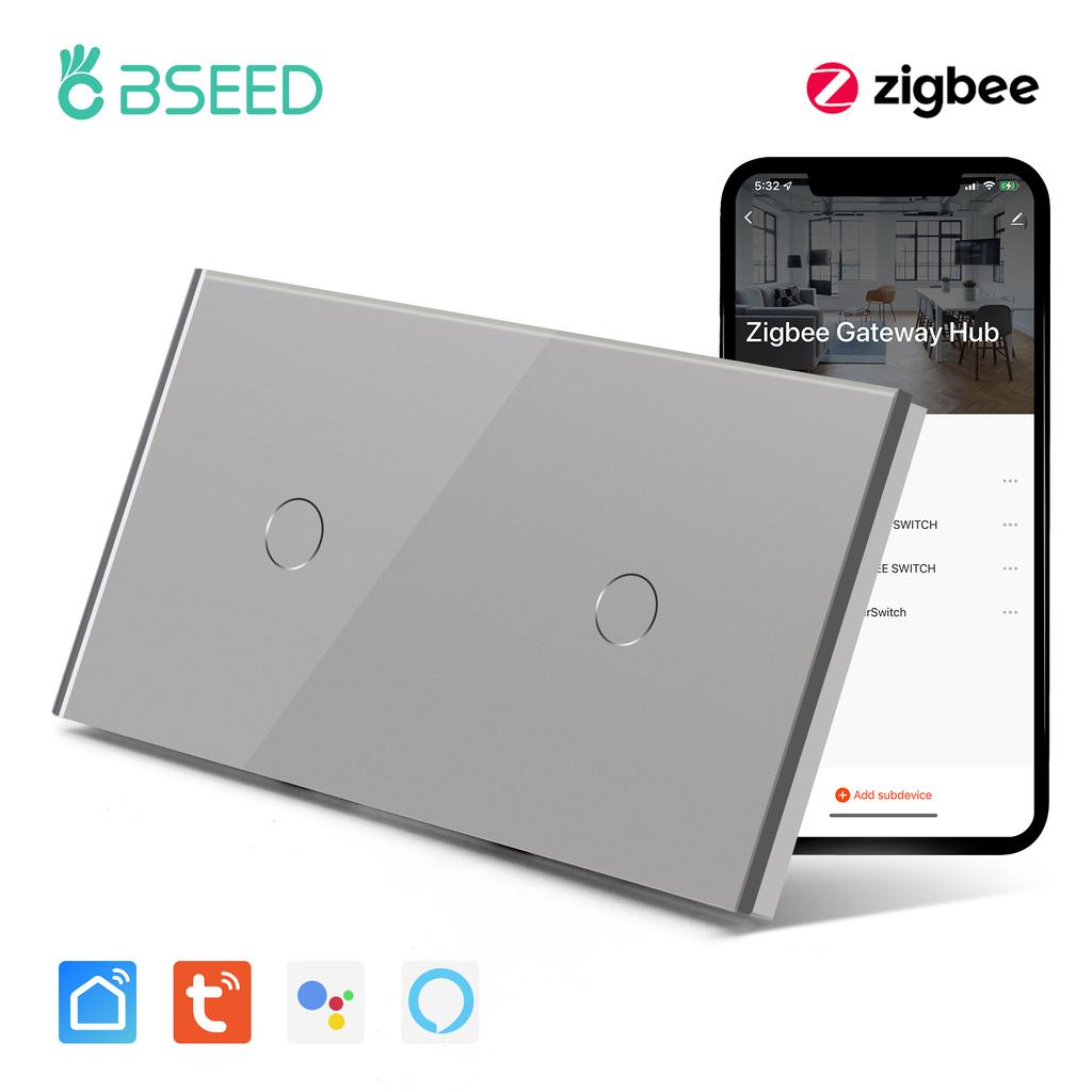BSEED 2/3/4/6-клавишный Zigbee Умный EU Одиночный Фаза 157 мм Сенсорный Выключатель Света Стеклянная Панель Умный Переключатель Совместим с Alexa Smart Life