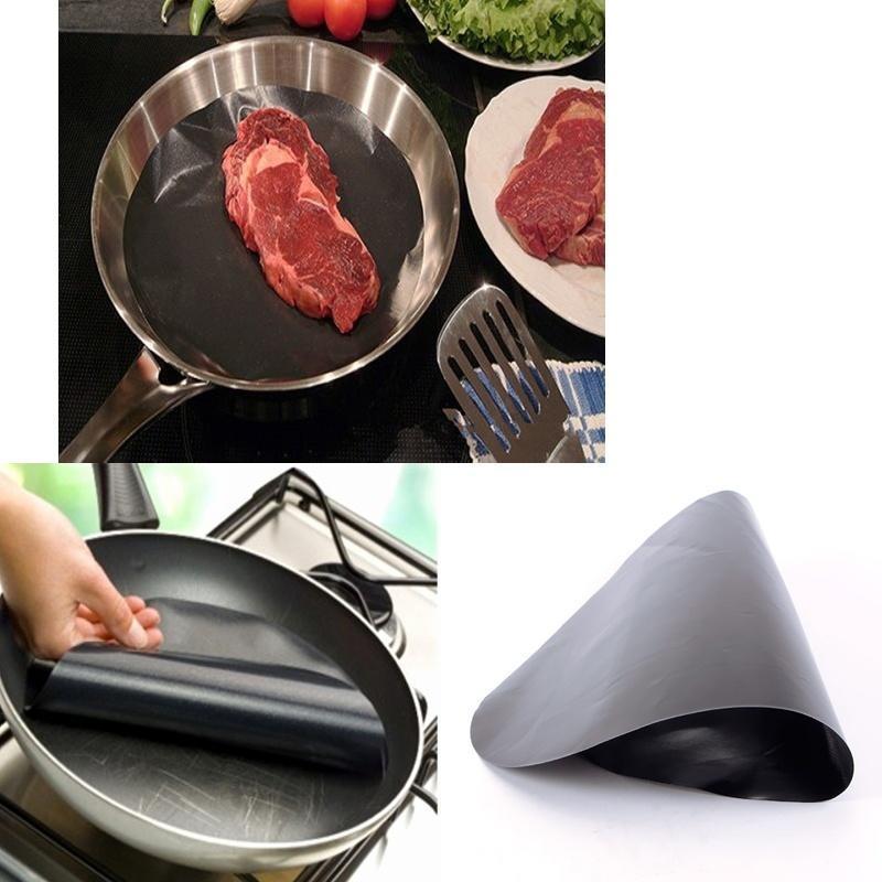 24cm Round Non Stick Pan Liners Reusable Teflon Baking Mats, Heat Resistant Frying Pan Pads, Double Pack Easy Clean Cookware Protectors