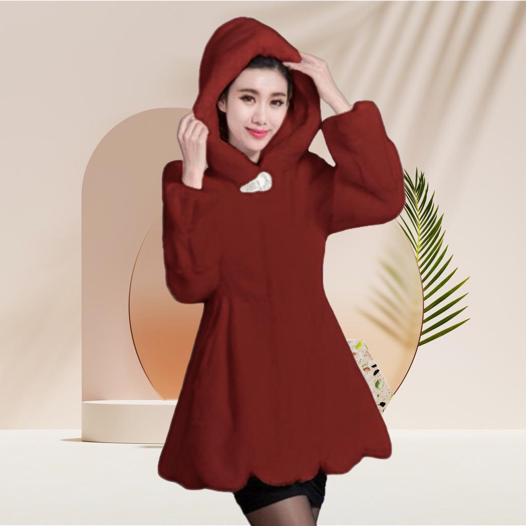 Imitation Mink Coat Slim Fit and Warm Hooded Medium and Long Imitation Fur Coat Women's New Mother Outfit