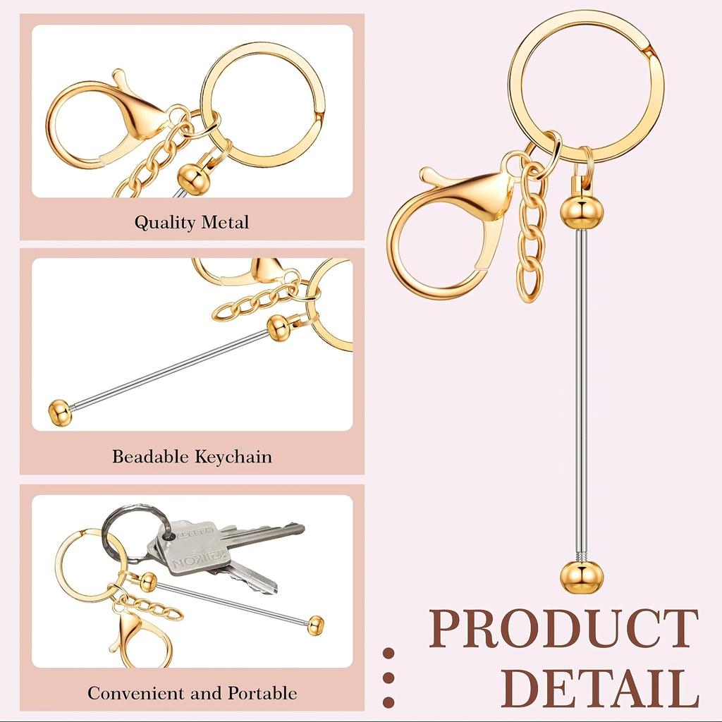 12pcs of Bead Keychain DIY Keychain Pendant Made of Silvery Metal Bead Keychain Blank Keychain Bead Keychain, DIY Bead Keychain, Hanging Accessories