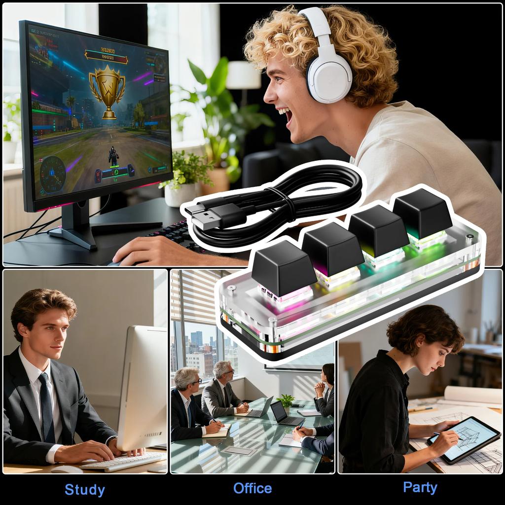 Мини Макро Механическая Клавиатура 4 Клавиши USB Проводная RGB Игровая Пользовательское Программирование Портативная Клавиатура Горячая Замена Переключателей для Photoshop
