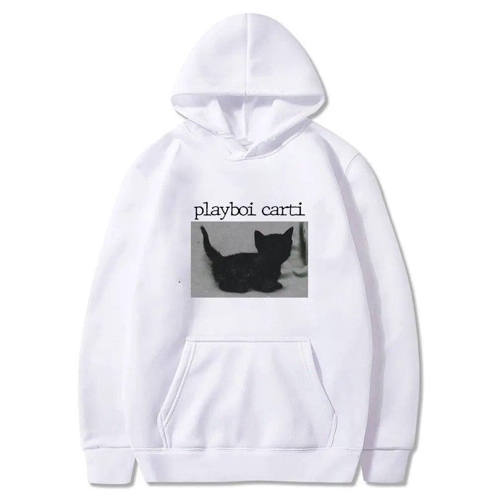 2024 Cartoon Playboi Carti Oversized Hip Hop Hoodie Cute Cat Print Hoodies Harajuku Sweatshirt Regular Mens Tops Men Streetwear