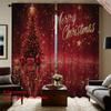 2 Pieces of Red Background Christmas Tree Snowflake House Window Screen Home Decoration Style Decoration Living Room Curtains
