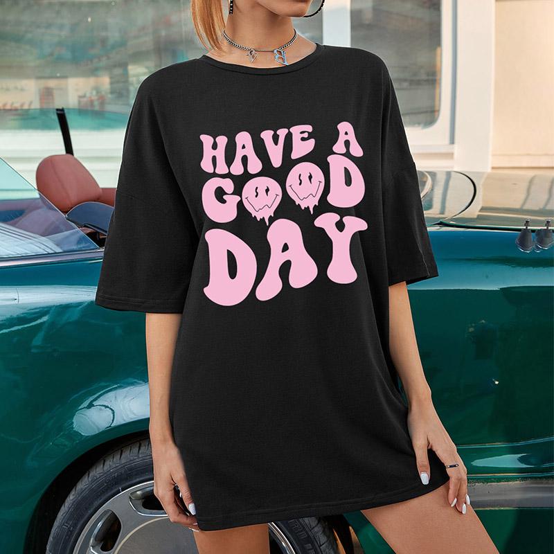 Футболка большого размера с красочным графическим принтом HAVE A Good DAY, модная, забавная, свободная футболка с улыбкой, женская мода, повседневный эстетический топ
