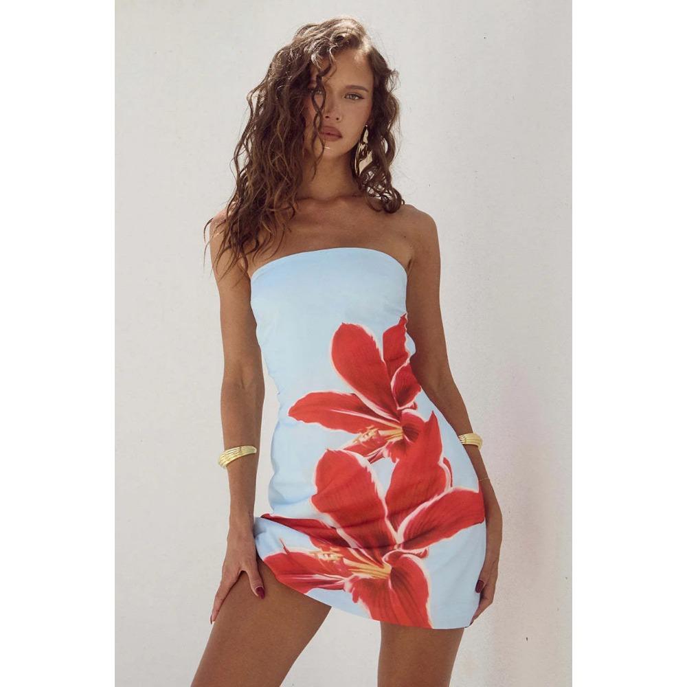 Облегающее платье с тонким цветочным принтом, открытыми плечами, без рукавов, с открытой спиной, элегантное платье, женское платье-бодикон, длинное платье-бандо для вечеринки, клуба