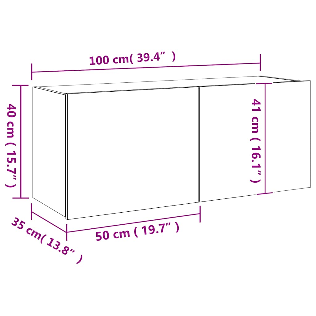 Wall Mounted TV Cabinet with RGB LED Lights Concrete Grey 100 x 35 x 41 cm