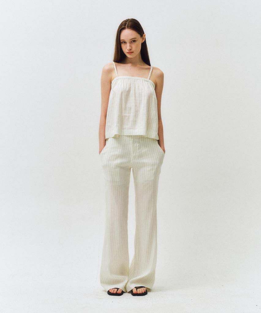 CITTA Linen Pin Stripe Bootcut Pants_Ctb550(White)