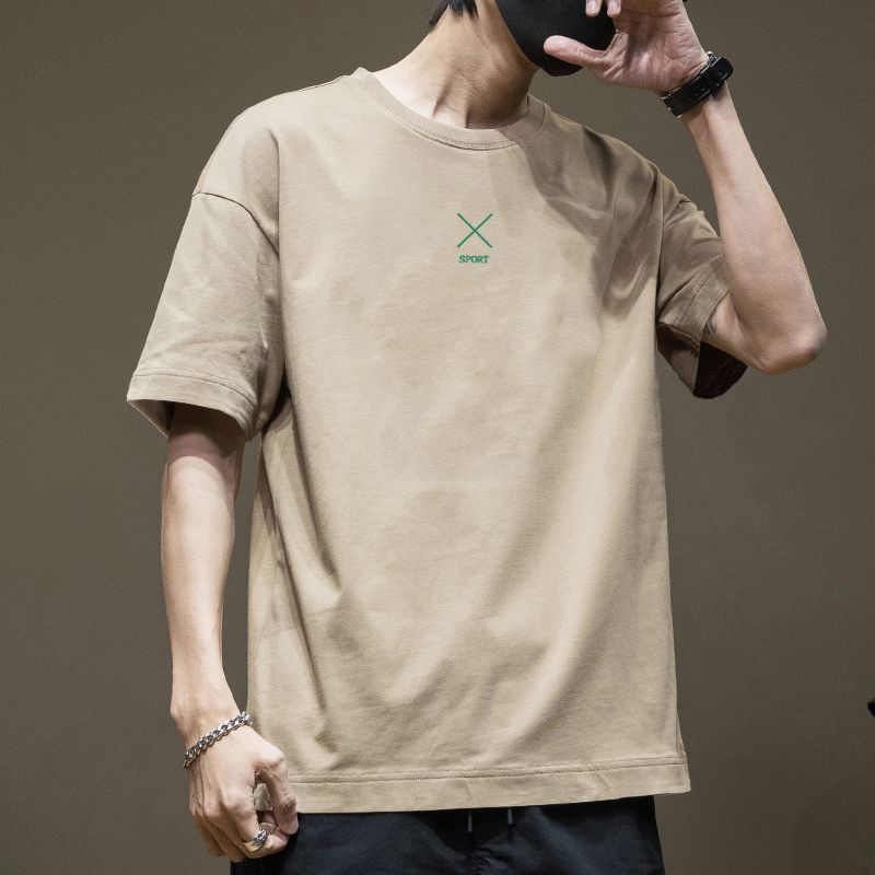 Модная японская и корейская летняя мужская футболка с коротким рукавом от модного бренда, с принтом, с рукавом до локтя, модный тренд, свободного кроя