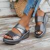 Women's Sequins Wedge Slide Sandals Fashion Soft Sole Open Toe Slip On Shoes Casual Outdoor Summer Beach Slides