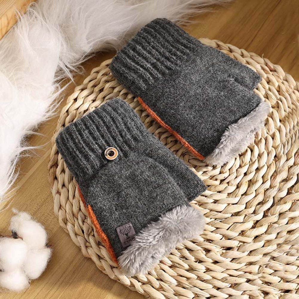 Thickened Unisex Anti-cold Mittens Soft Knitted Yarn Flip Mittens Half Finger Gloves Students
