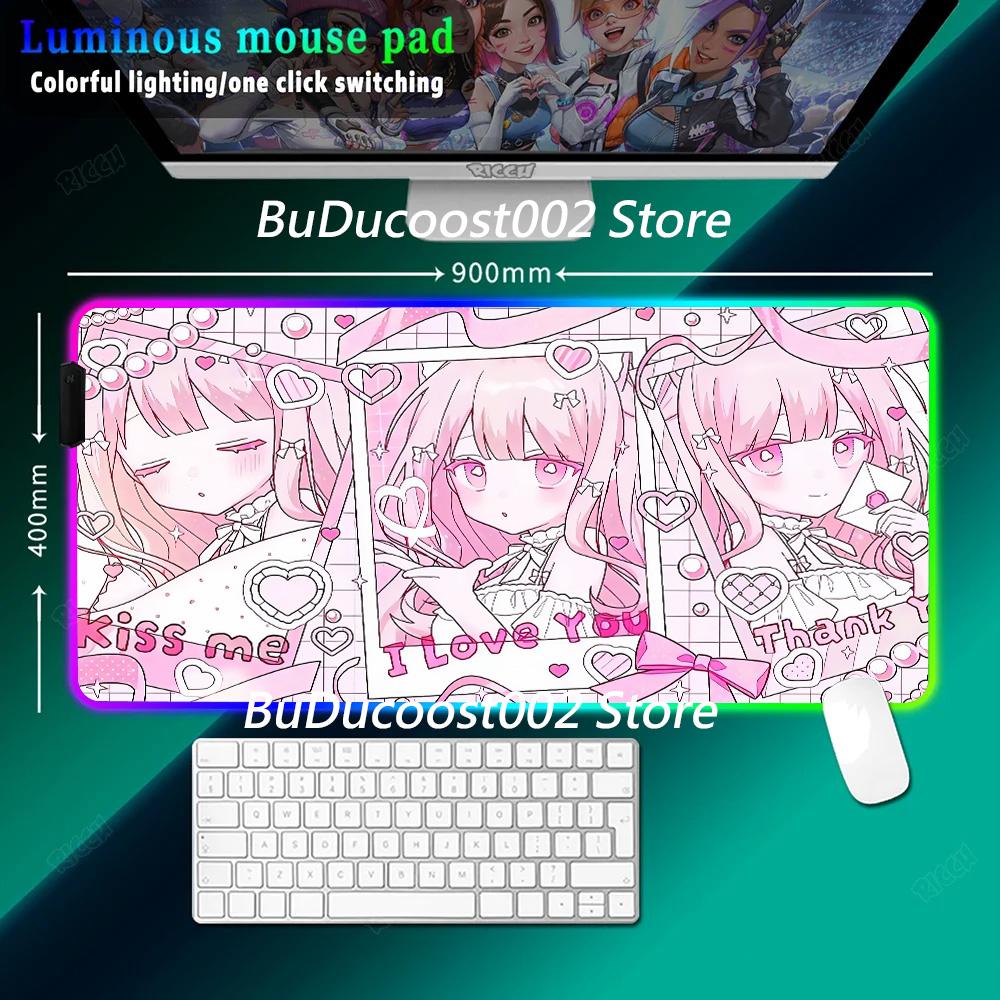 RGB Mat HD Print Gamer Keyboard Pad XXL Anime Pink Girls Rubber Mouse Pad Kawaii Non-Slip Desk Mat Large Gaming PC Expansion Pad