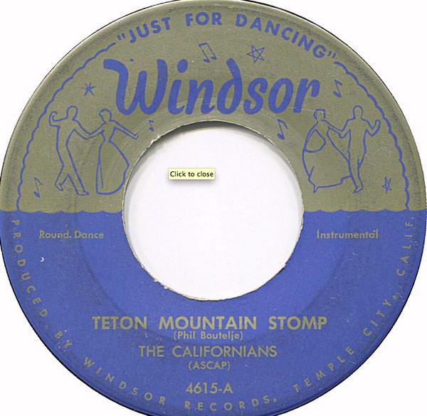 7-дюймовая пластинка CALIFORNIANS - Teton Mountain Stomp / Varsouvianna 4615 Windsor Records 1953 США Джаз Б/У