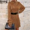 Women's Fashion Casual Solid Color Print Autumn Winter Long Sleeve High Neck Sweaters Dresses