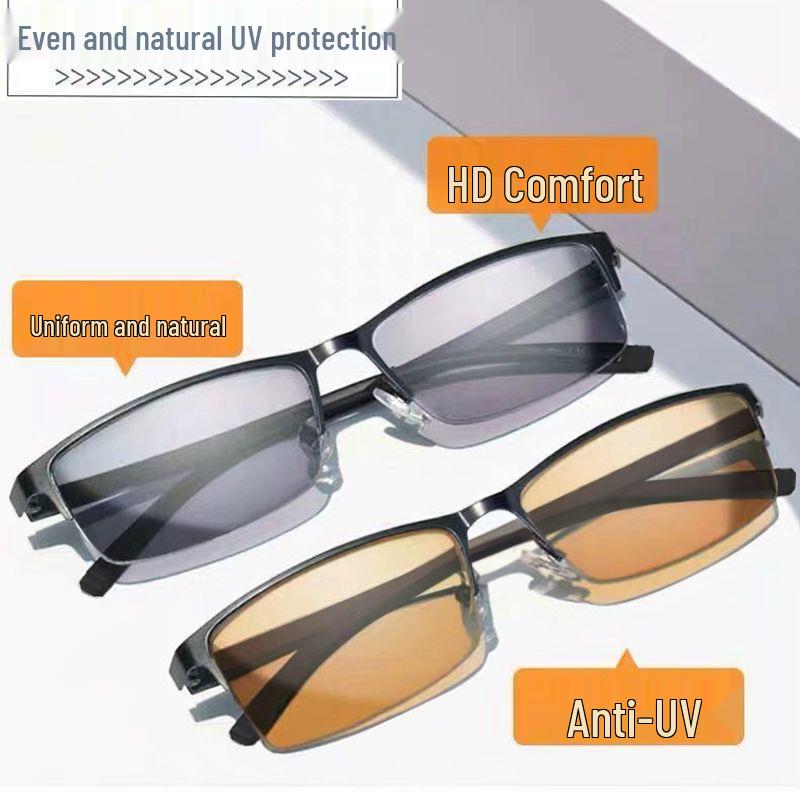 Мужские HD Фотохромные Титановые Очки с Половинной Оправой от Синего Света для Близорукости