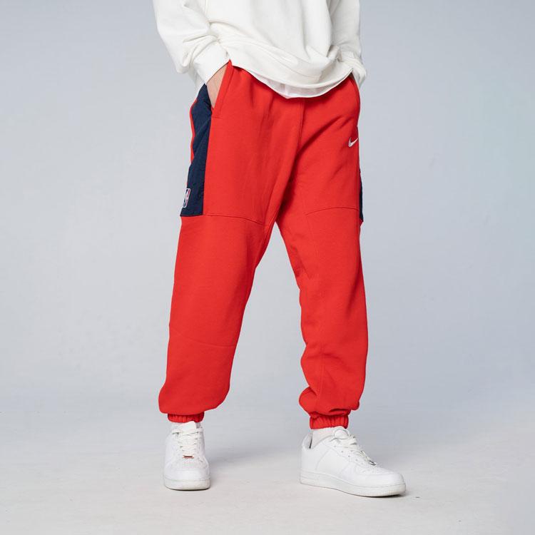 Nike NBA Brooklyn Nets Color Block Logo Fleece Lace-Up Sports Pants Men Bottoms Red DC0897-657