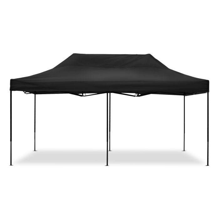 Pavillon pliable - Tourtecs 3x6m - Noir - Résistant aux intempéries - Hauteur réglable jusqu'à 3,4m