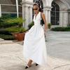 Белое хлопковое платье с V-образным вырезом и бретелькой через шею, сексуальное женское платье А-силуэта со шнуровкой и открытой спиной, с большой юбкой, модное пляжное платье для отдыха, летнее новое