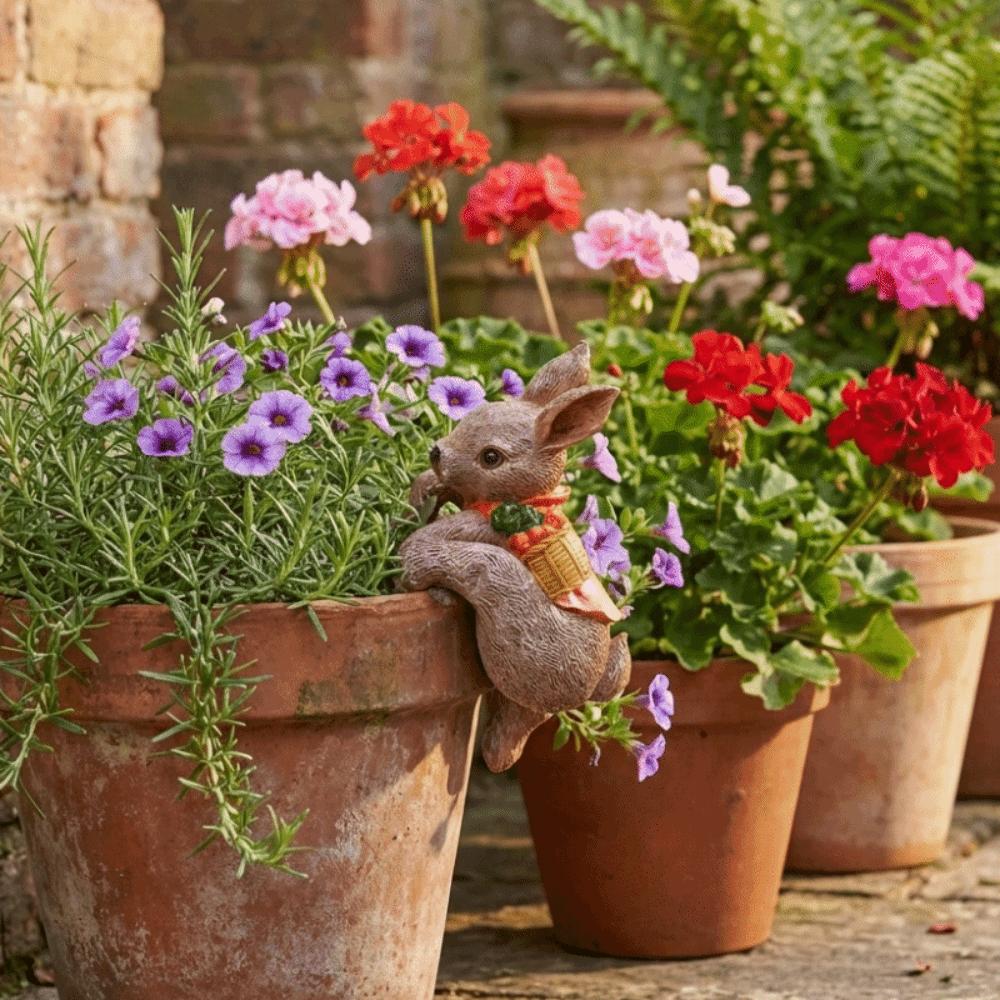 Resin Climbing Bunny Figurine Cute Adorable Hanging Plant Holder Waterproof Decorative Rabbit Flower Pot Hanger