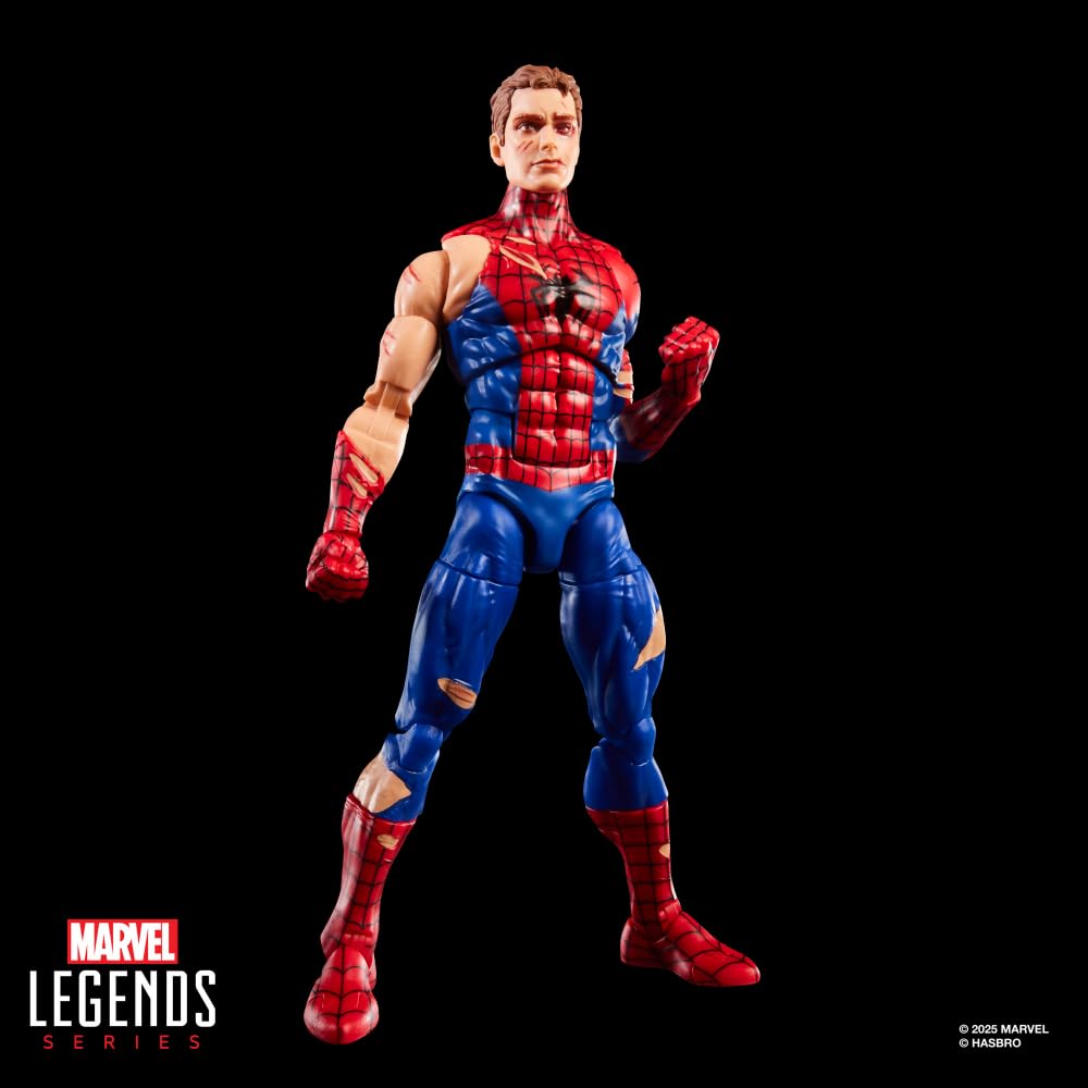 Hasbro Серия Marvel Legends «Магия»: "Сбор" Паук-Человек с боевыми повреждениями 15 см Игрушка-фигурка + Лимитированная фольгированная коллекционная карточка