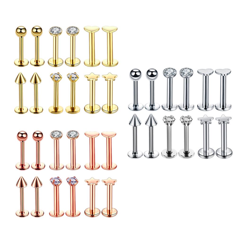 16G Steel Lip Bar Labret Rings Tragus Stud Piercing Jewelry Silver