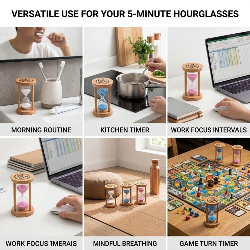 5 Minutes Wooden Hourglass Timer Portable Mini Sandglass Timer Sand Clock Timer Toothbrush Timer