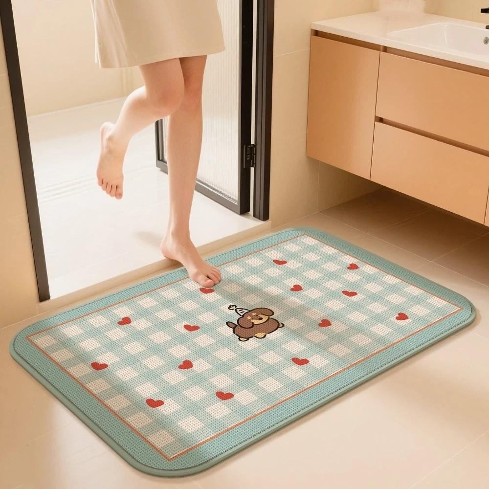 Cute Style Anti Slip Cartoon Floor Mat Animal Pattern Absorbent Absorbent Rug Soft Imitation Weaving Entry Doormat Entry