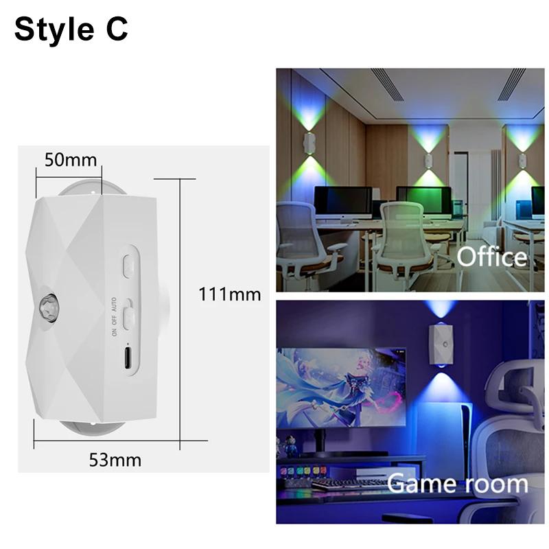RGB Ночник Светодиодный Настенный Светильник с Датчиком Движения Светильники Вверх и Вниз Перезаряжаемые Атмосферные Светильники для Лестницы Крыльца Домашнего Декора
