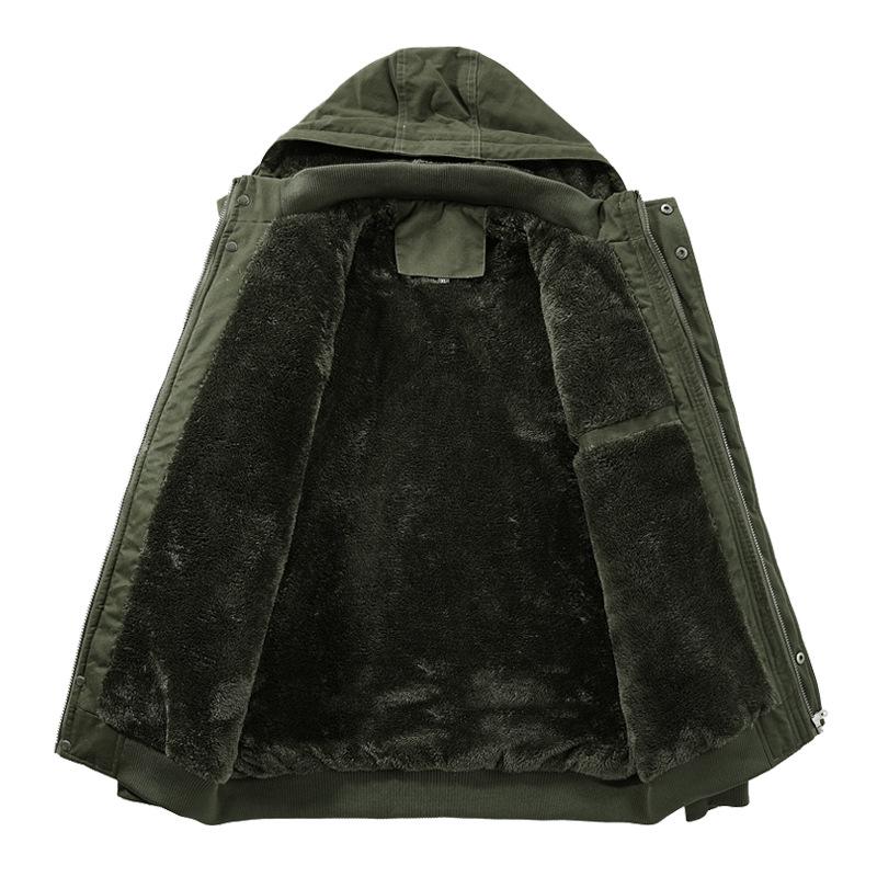 Pure Cotton Jacket Men'S Military Clothing Men'S Jacket Washed Winter Velvet Cotton Jacket Hooded