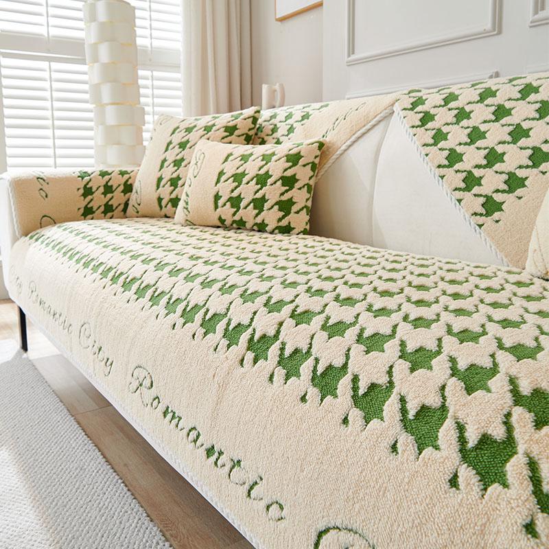 Осенне-зимняя плюшевая подушка для дивана, современный простой нескользящий кожаный чехол для дивана, модный универсальный чехол для дивана с рисунком «гусиные лапки», тканевое полотенце