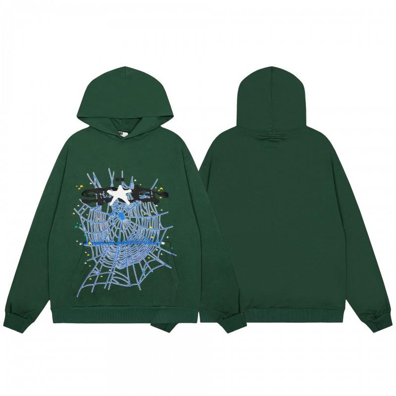 Sp5der Letter Print Hooded Sweatshirt Unisex Oversized Cotton Pullover Fall Casual Wear