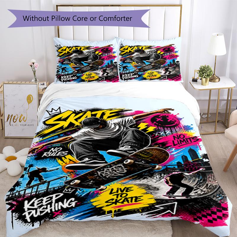 3pcs skateboard Bedding Set Duvet Cover Closure Includes 1 Duvet Cover & 2 Pillowcases, Soft and Comfortable for All Seasons.